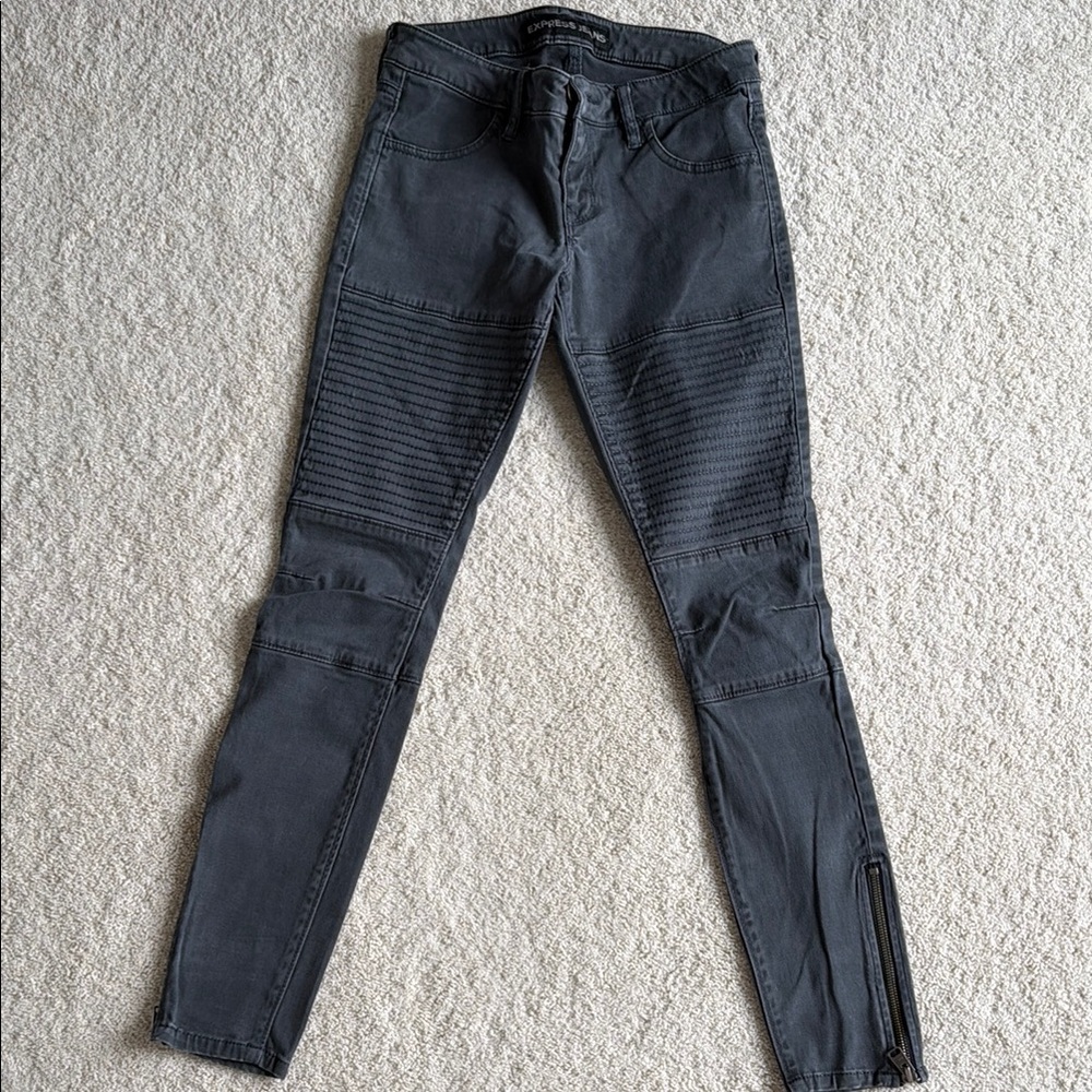 Black Moto Ribbed Knee Skinny Jeans